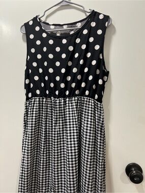 Original Use Black & White Polka Dot and Gingham Casual Dress